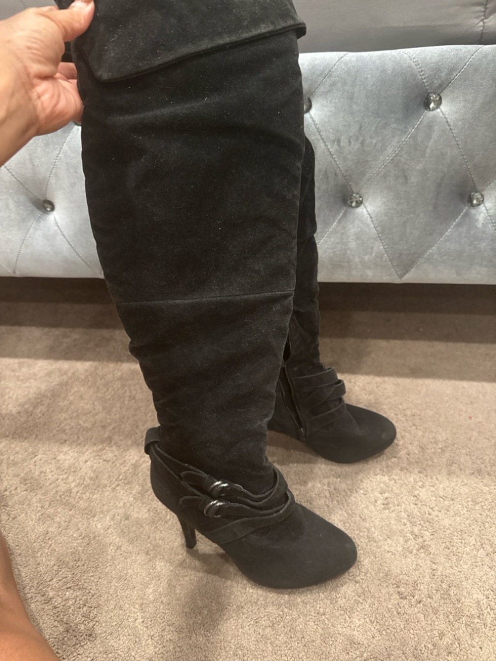 Black Over The Knee Heeled Boots Size 8 Suede Style